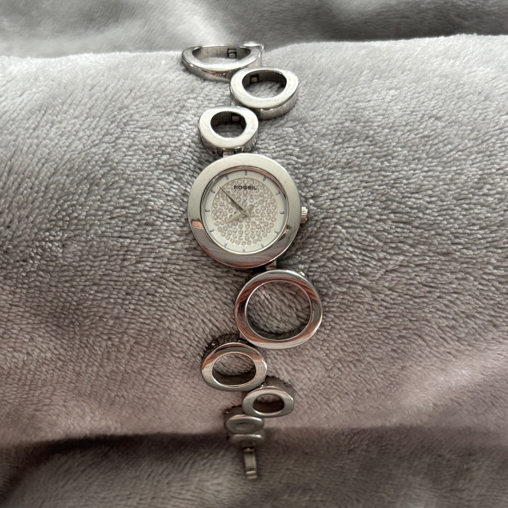 Fossil Silver Circle Link Watch with Crystal Dial